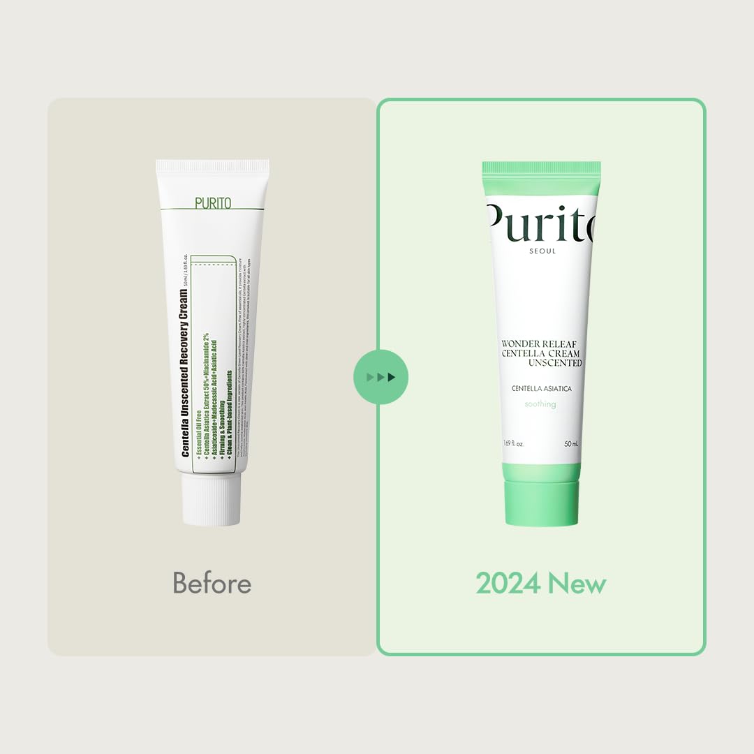 Purito Centella Unscented Cream packaging signals a gentle, unscented formula for daily care