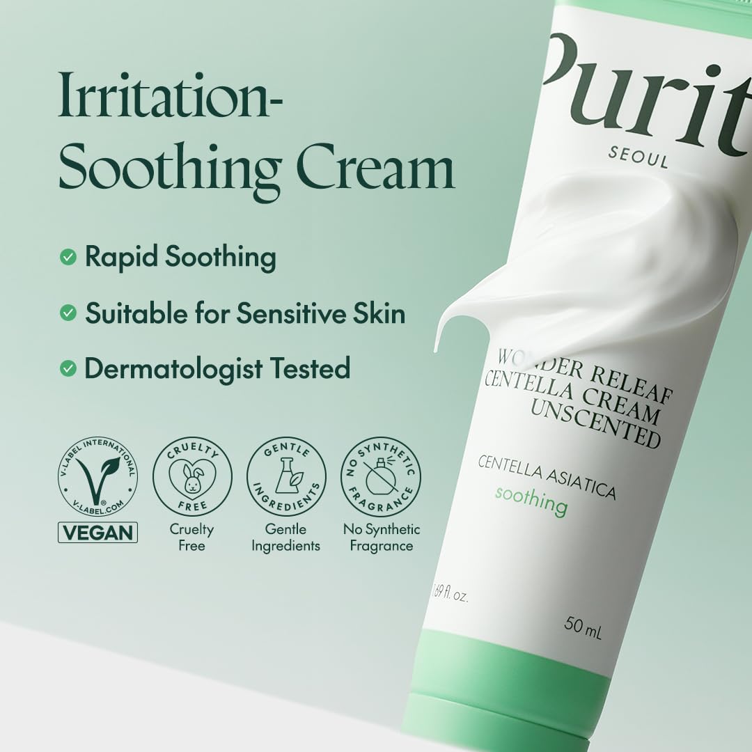 Purito Centella Unscented Cream texture appears rich yet lightweight for comfortable hydration