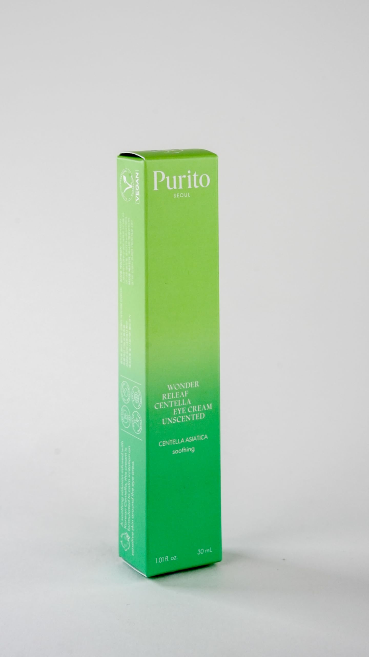 PURITO Centella Unscented Eye Cream texture-swirl conveys lightweight hydration for daytime wear.