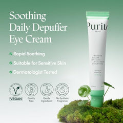 PURITO Centella Unscented Eye Cream tube-closeup shows calming texture for sensitive skin.
