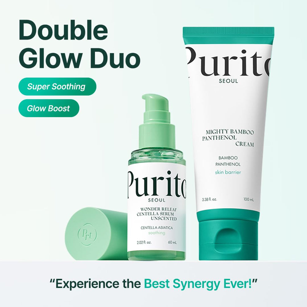 Purito Centella Unscented Serum skin-usage scene suggests post-cleansing care for calm, even-toned skin.