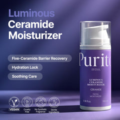 Purito ceramide barrier recovery illustration highlights barrier support for dry skin.