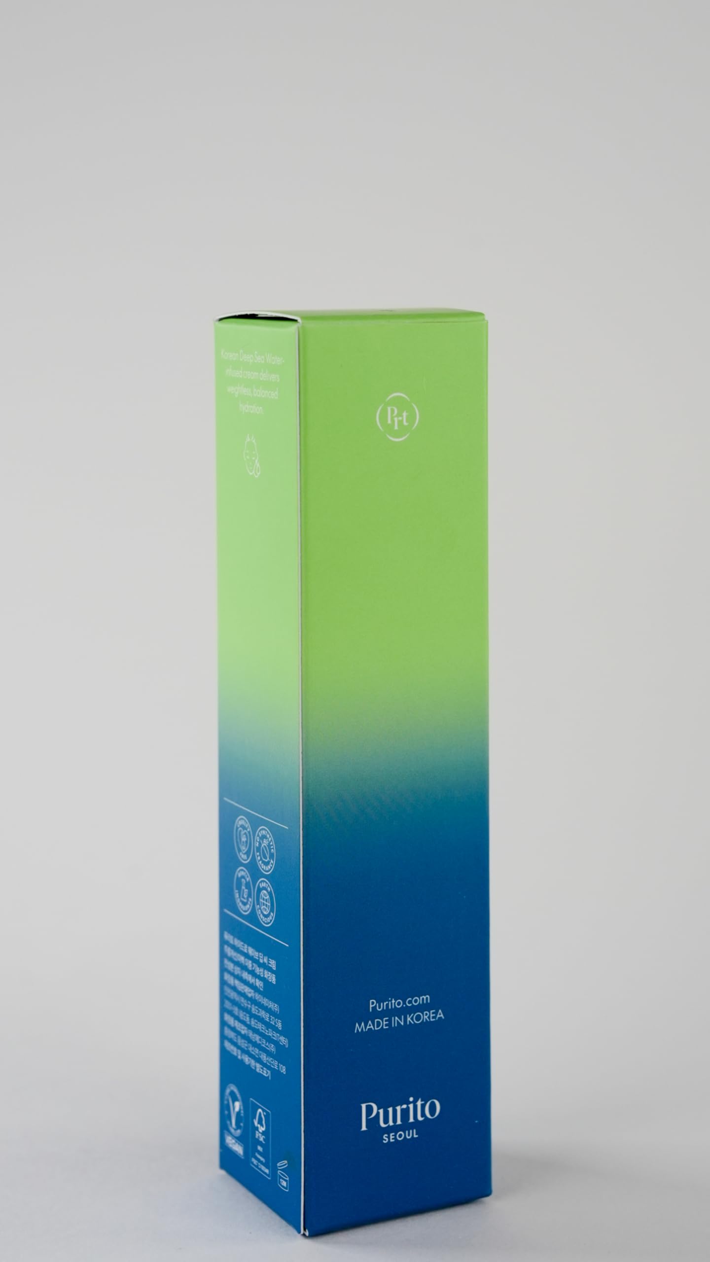 Purito Deep Sea Cream ingredients label closeup showcasing mineral-rich formula.