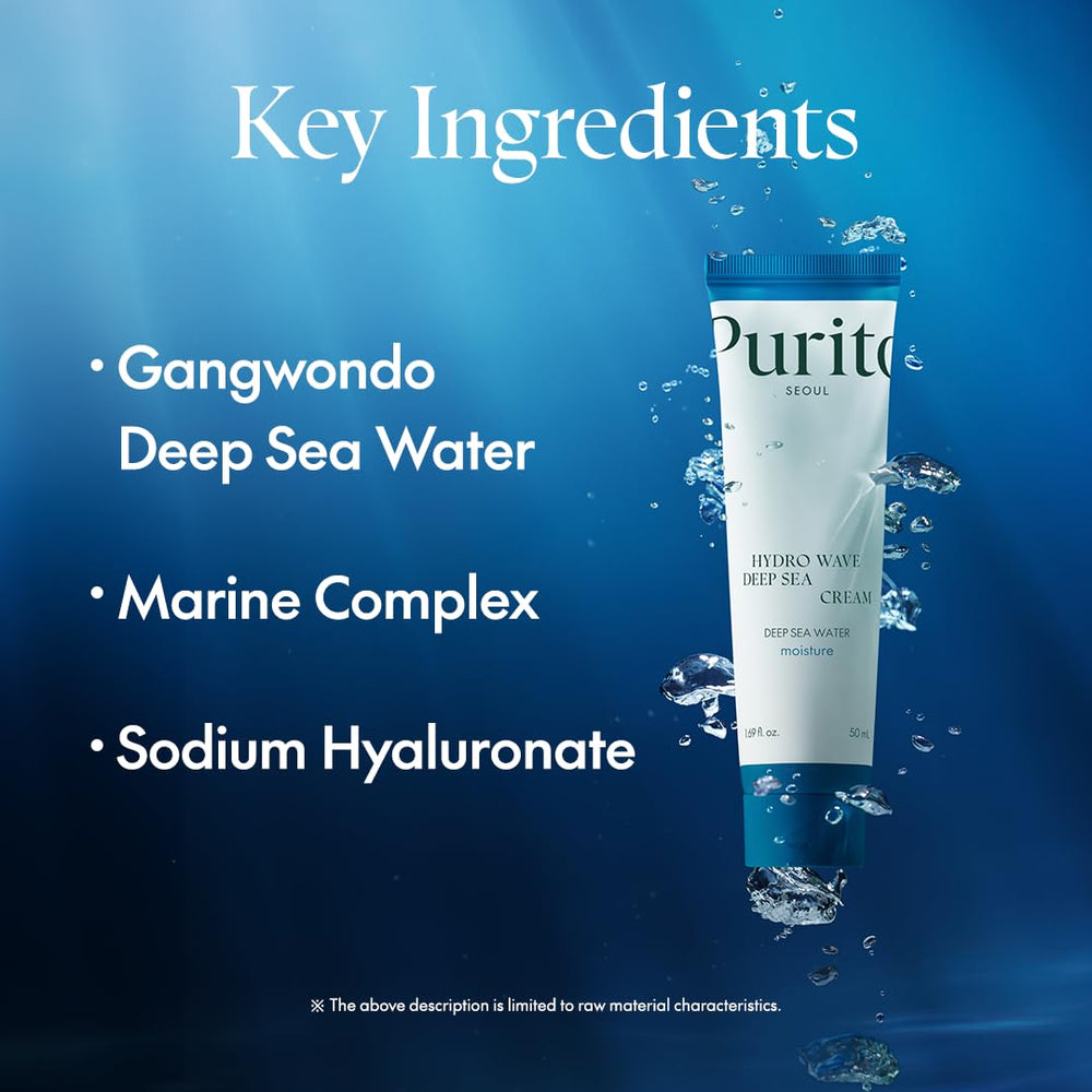 Purito Deep Sea Cream texture swatch on skin highlighting non-greasy feel.
