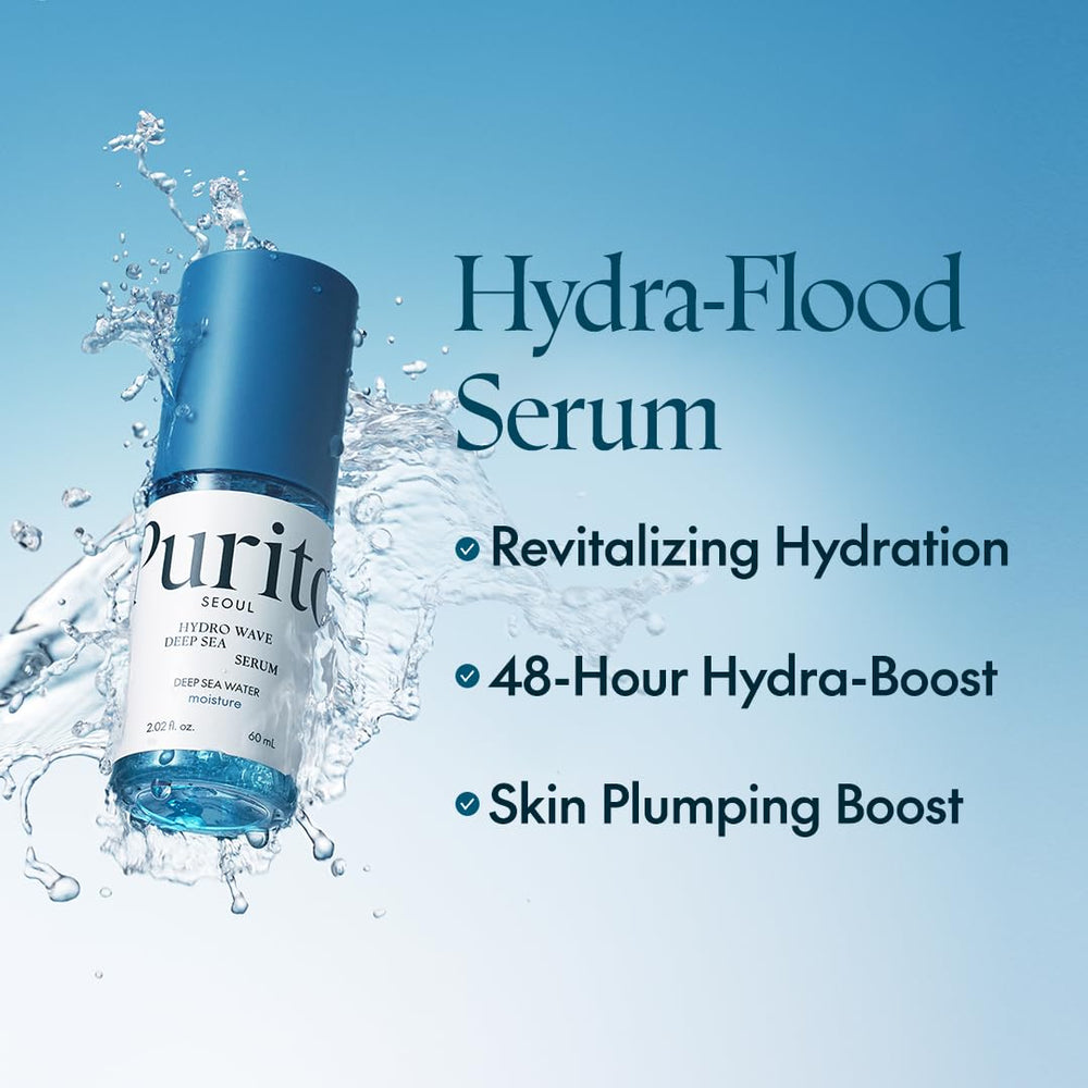 PURITO Deep Sea Serum texture swirl demonstrates lightweight hydration ideal for daily use.