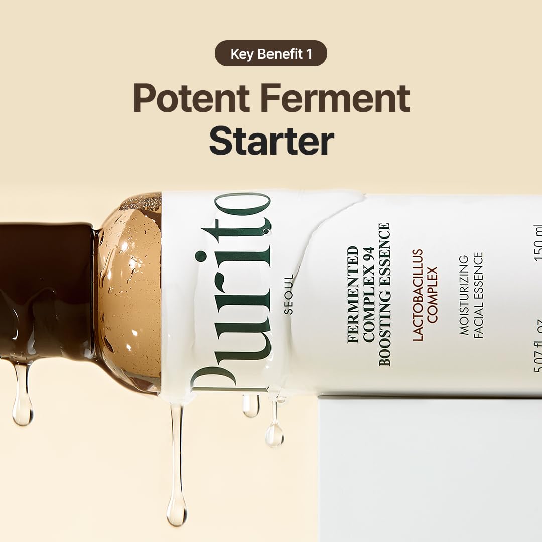Purito Fermented Complex 94 boosting essence niacinamide and adenosine focus highlights brightening and barrier support.
