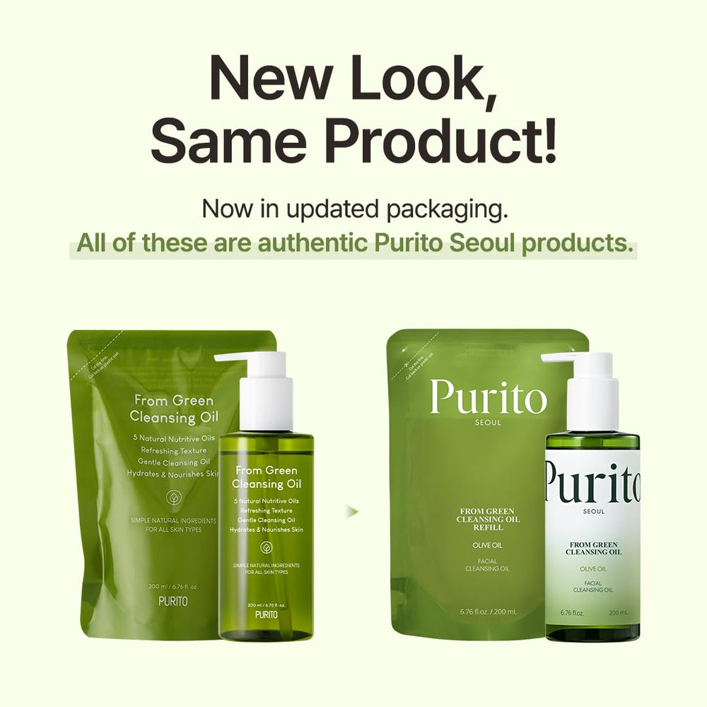 Purito From Green Cleansing Oil Set five-oil blend close-up highlights moisturizing cleanse.