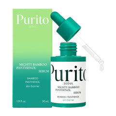 PURITO Mighty Bamboo Panthenol Serum bottle with a sleek display for deep hydration.