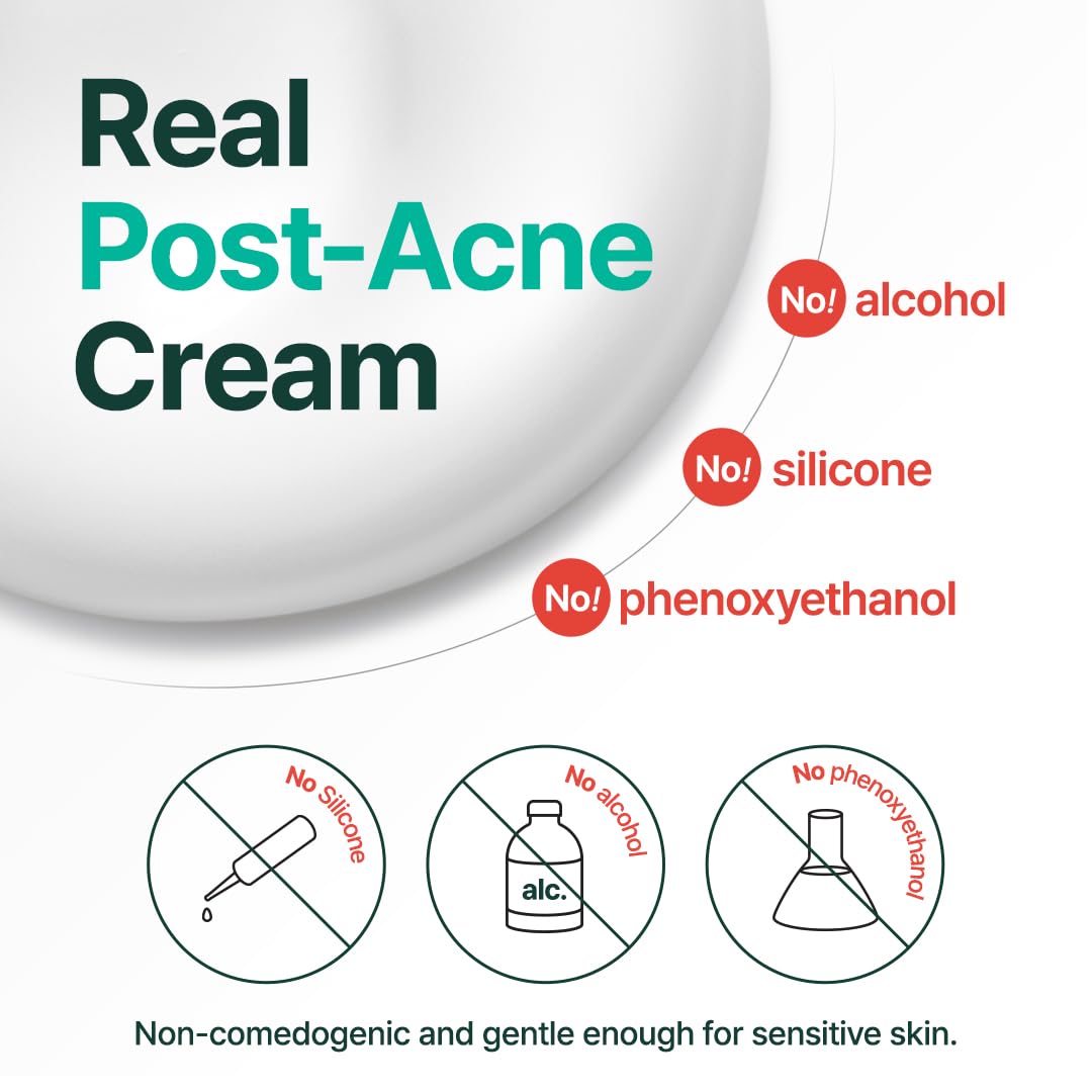 PURITO Panthenol 10% Post-Acne Cream ingredient panel highlighting panthenol and niacinamide.