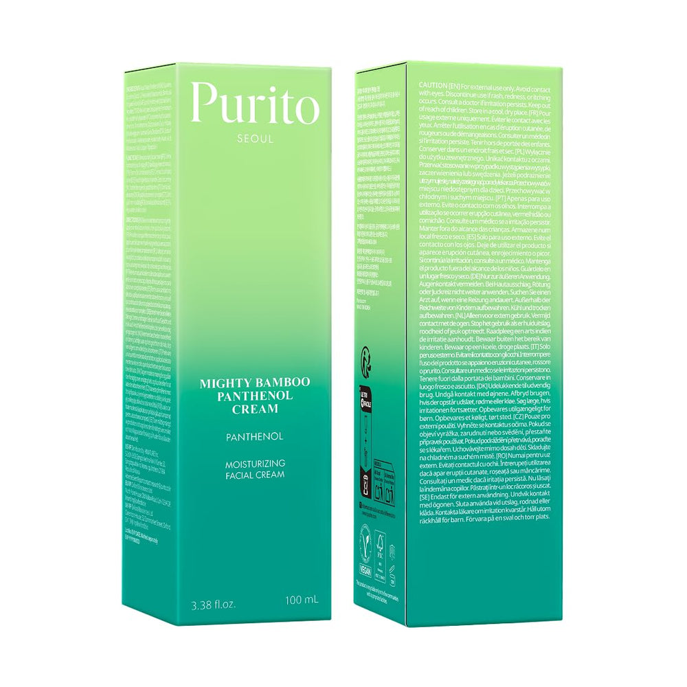 PURITO Panthenol 10% Post-Acne Cream swatch shows lightweight, non-greasy texture.