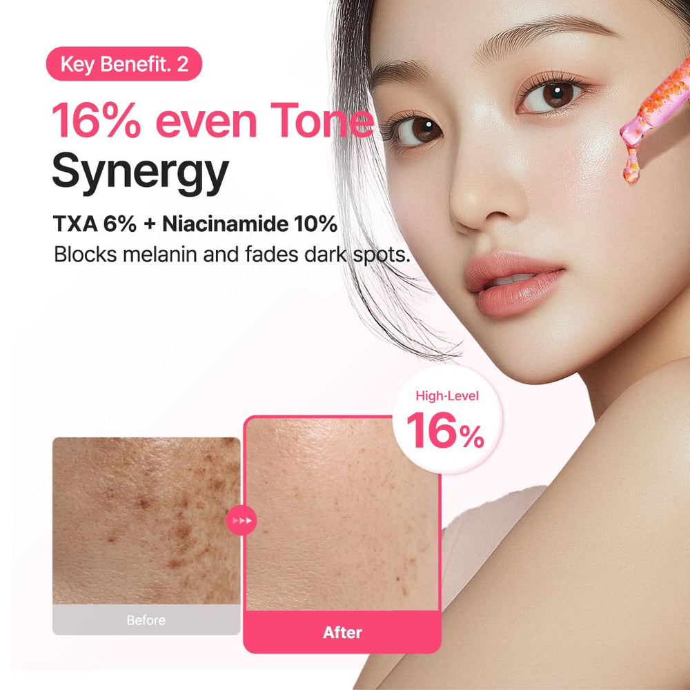 PURITO Skin tone before and after scene showing improvement in uneven complexion.