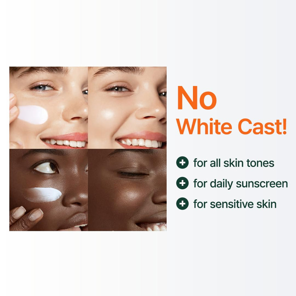 PURITO sunscreen no white cast on diverse skin tones with natural finish.