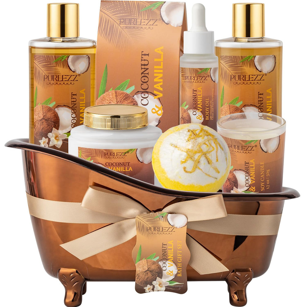 Purlezz spa gift basket women coconut vanilla presents an elegant gift-ready look