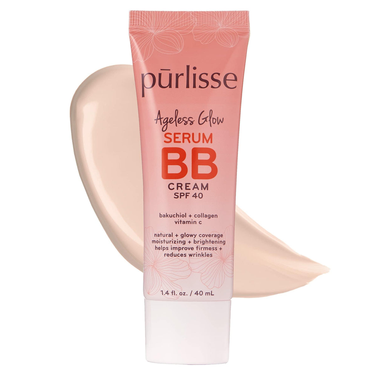 Purlisse Ageless Glow Serum BB Cream SPF 40 bottle closeup for radiant hydration