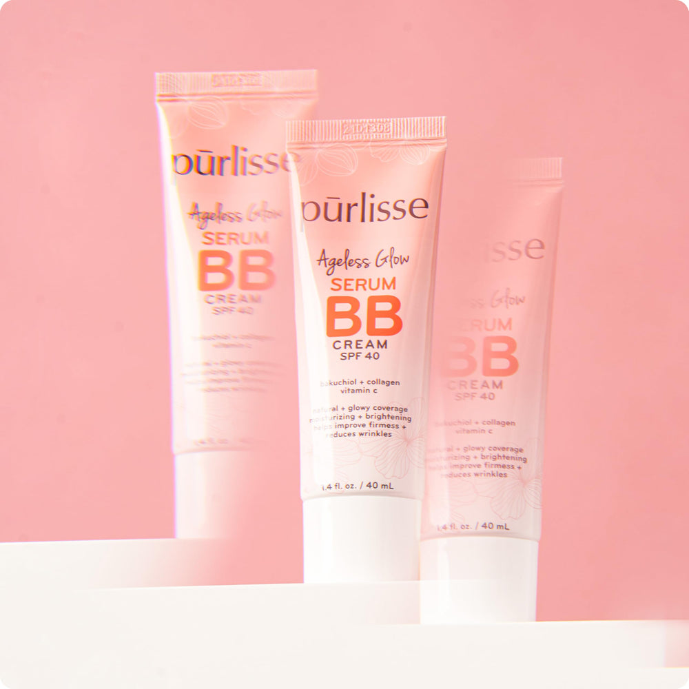 Purlisse Ageless Glow Serum BB Cream SPF 40 texture dispensed on hand