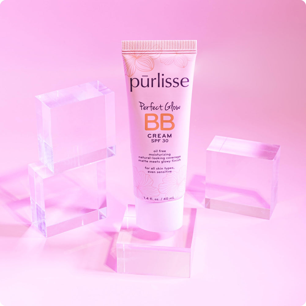 Pūrlisse Perfect Glow BB Cream goji hawthorn berry blend swatch for nourishing radiance.