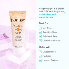 Purlisse Perfect Glow BB Cream swatches in Light Medium reveal natural coverage.