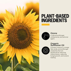 PurO3 ozonated sunflower oil jar emphasizing high-purity formula for soothing skin.