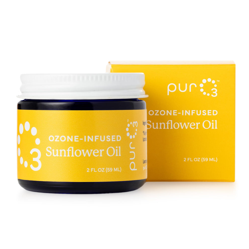PurO3 packaging display conveys premium skincare in a glass jar.