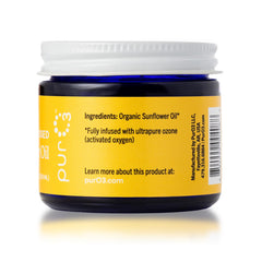 PurO3 textured oil on hand showcases honey-like consistency for deep skin comfort.