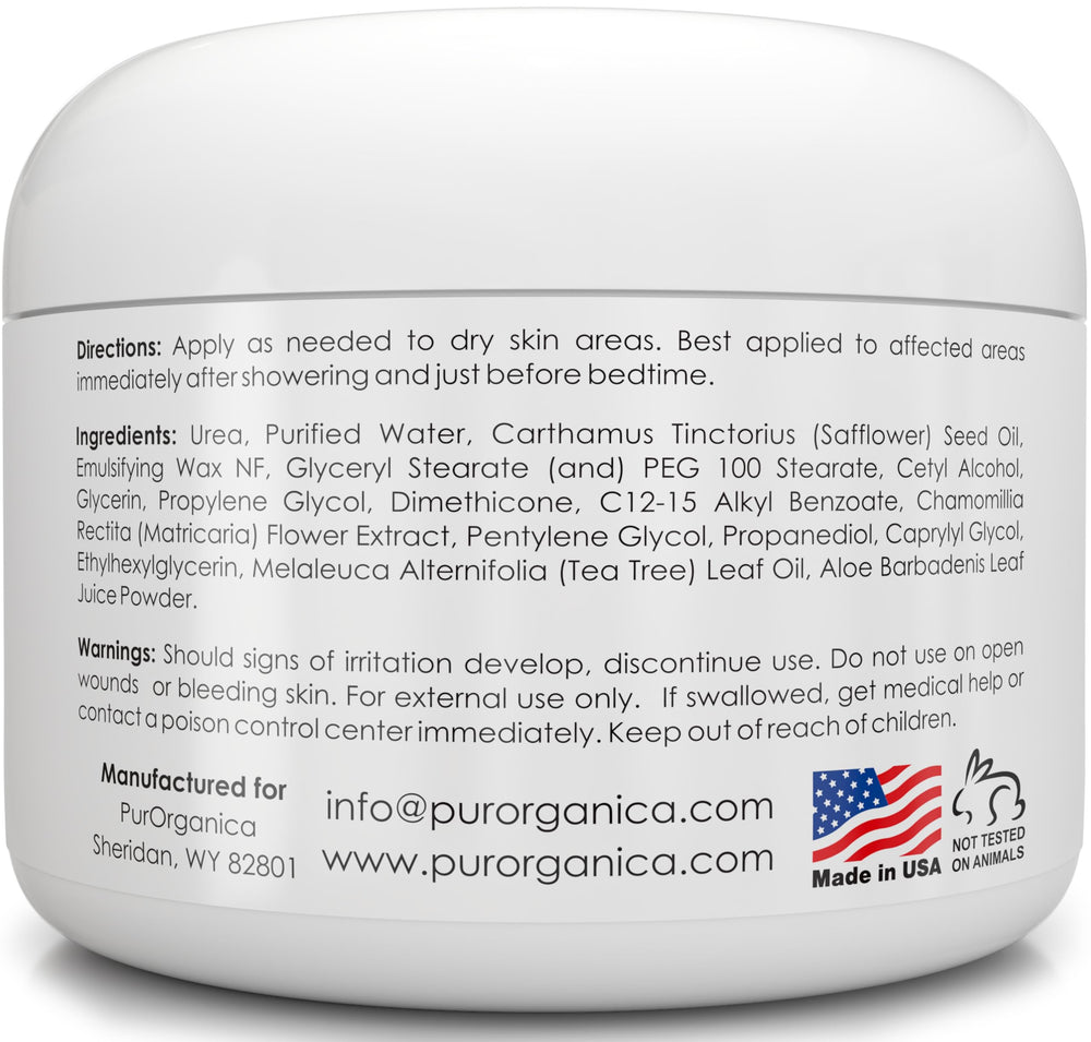 PurOrganica Urea 40% foot cream before-after comparison.