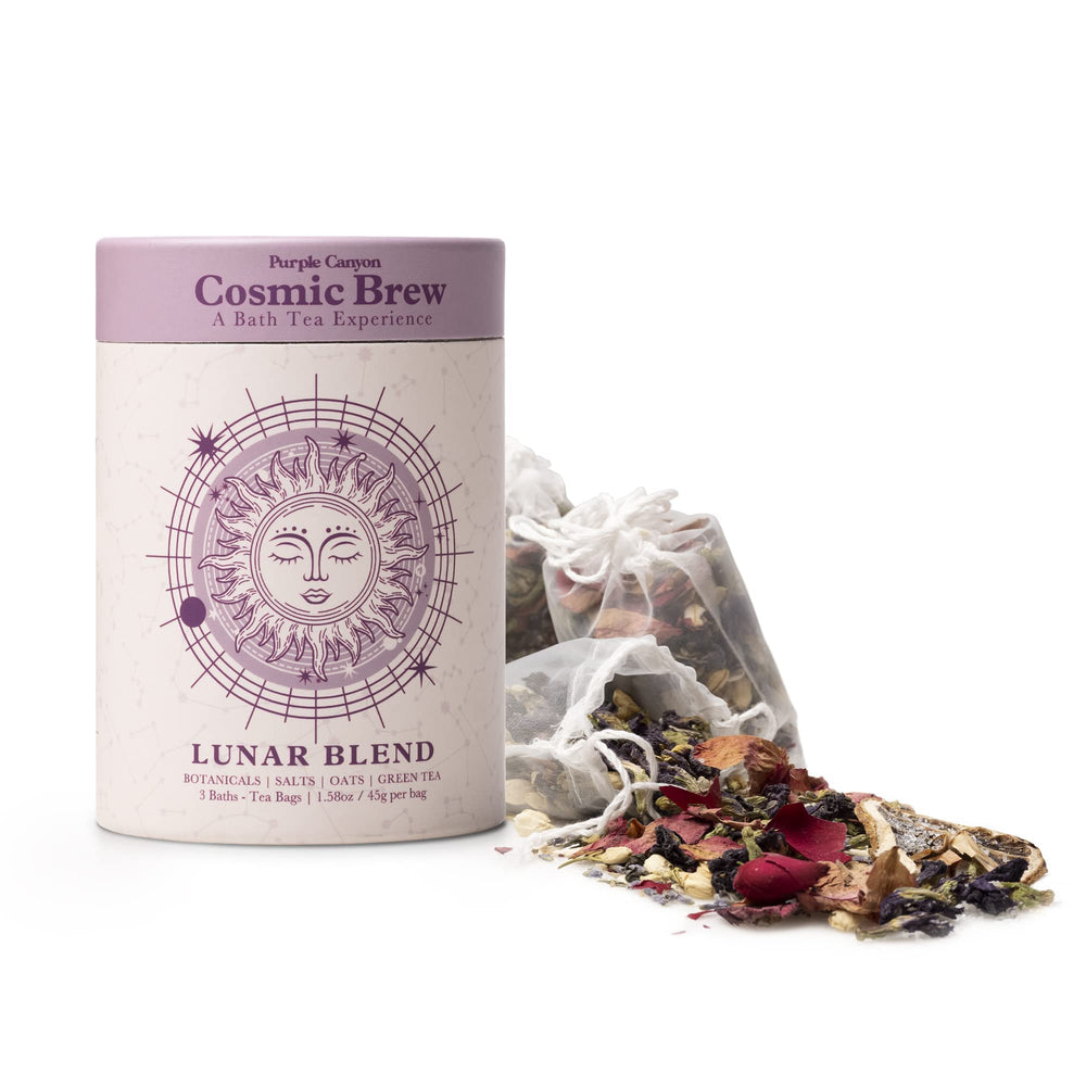 Purple Canyon Lunar Bath Tea box set showcases three 45g bags for a calming ritual