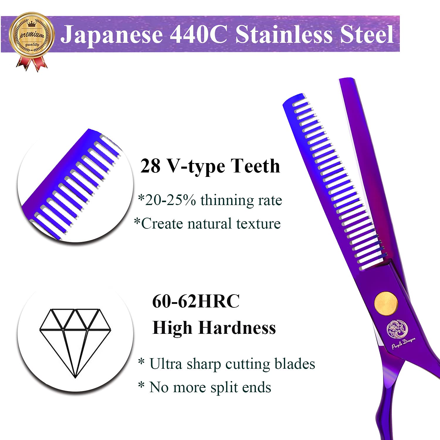 Purple Dragon professional barber shears in hand for confident grip