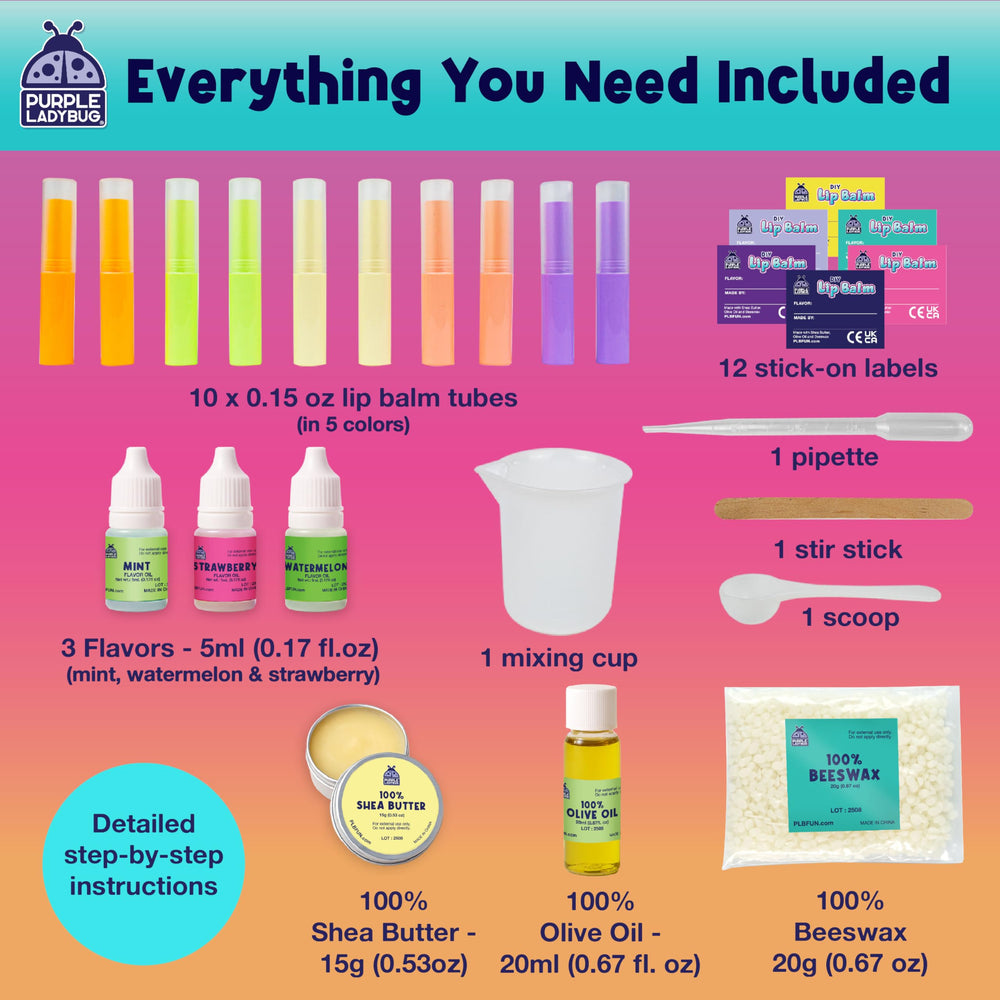 PURPLE LADYBUG DIY Lip Balm Kit flavors-mint highlights refreshing balms for quick self-care.