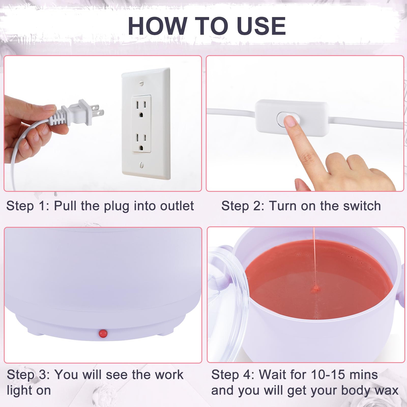 Purplesky wax warmer works with soft and hard wax types for versatile home waxing.