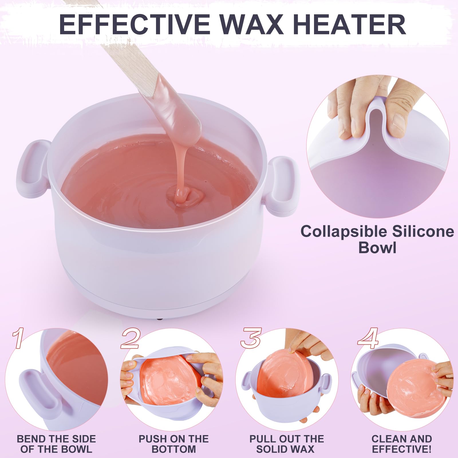 Purplesky wax warmer wide opening design makes applying wax easy on multiple body areas.