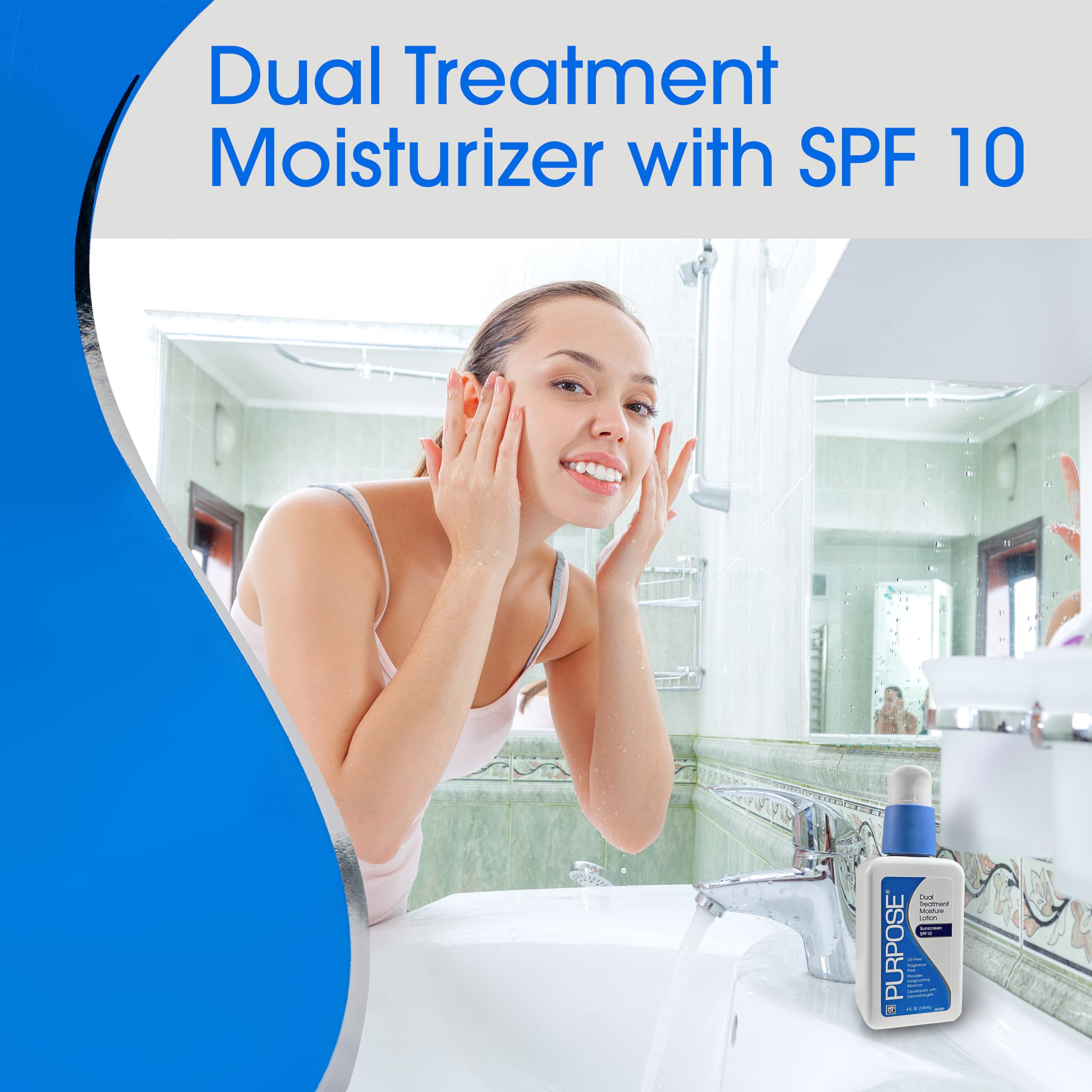 Purpose Dual Treatment Moisturizer SPF 10 outer bottle—soft-toned container for daily use.