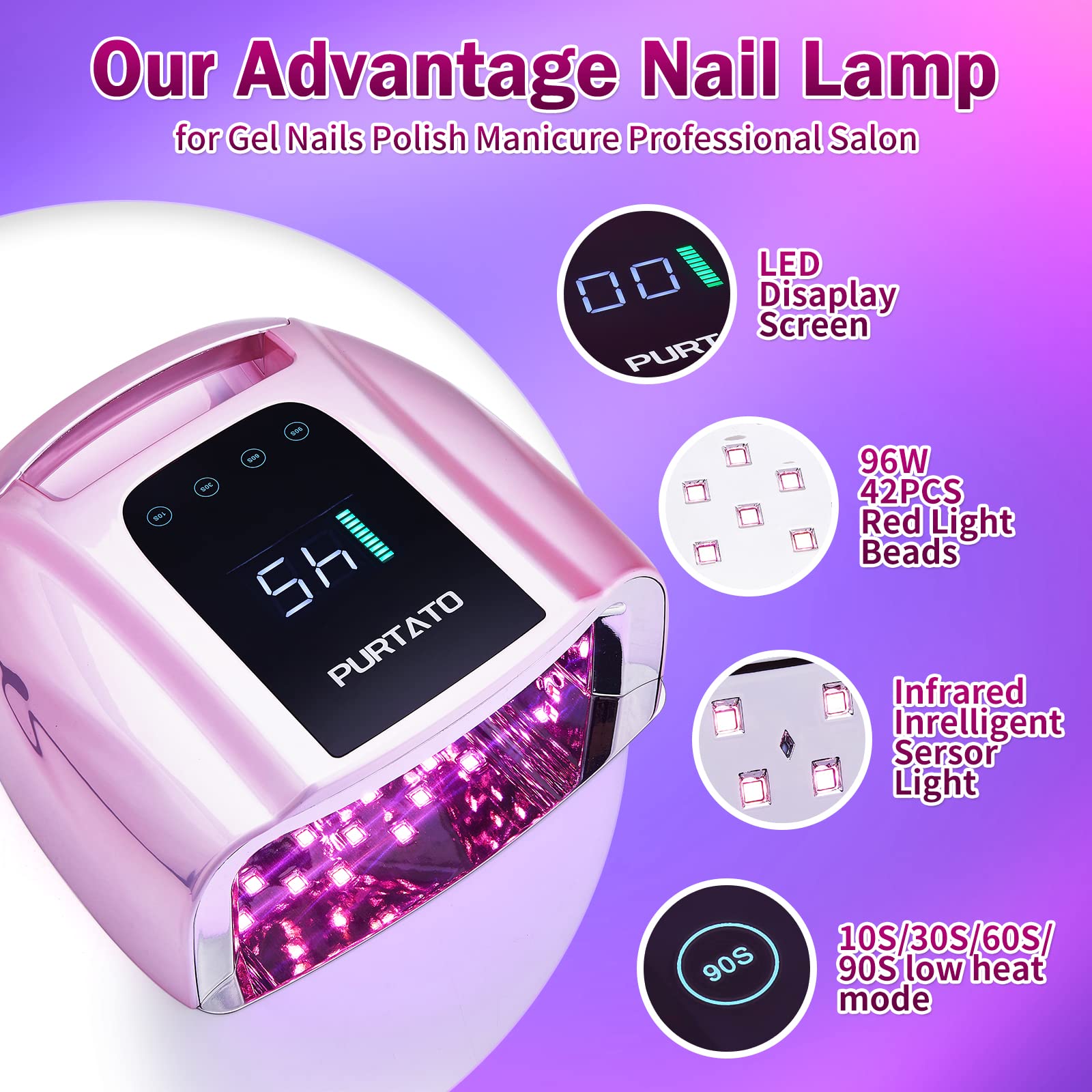 Purtato four-timer settings with infrared sensor optimize drying with a large LCD readout.