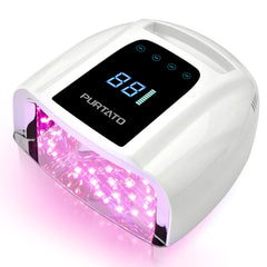 Purtato nail lamp front view shows sleek white housing for home salon use