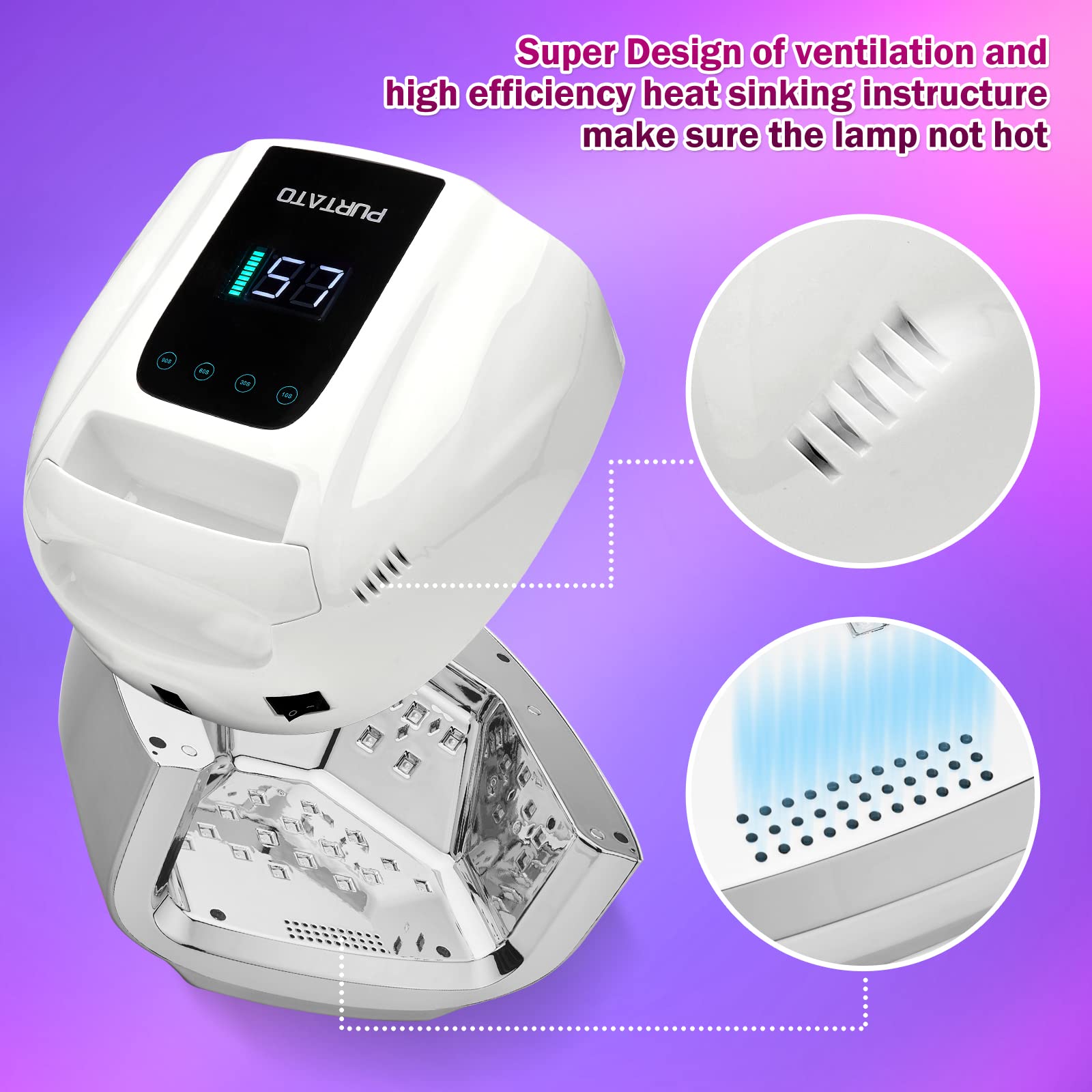 Purtato nail lamp LED beads closeup reveals 365/405nm dual-wavelength curing