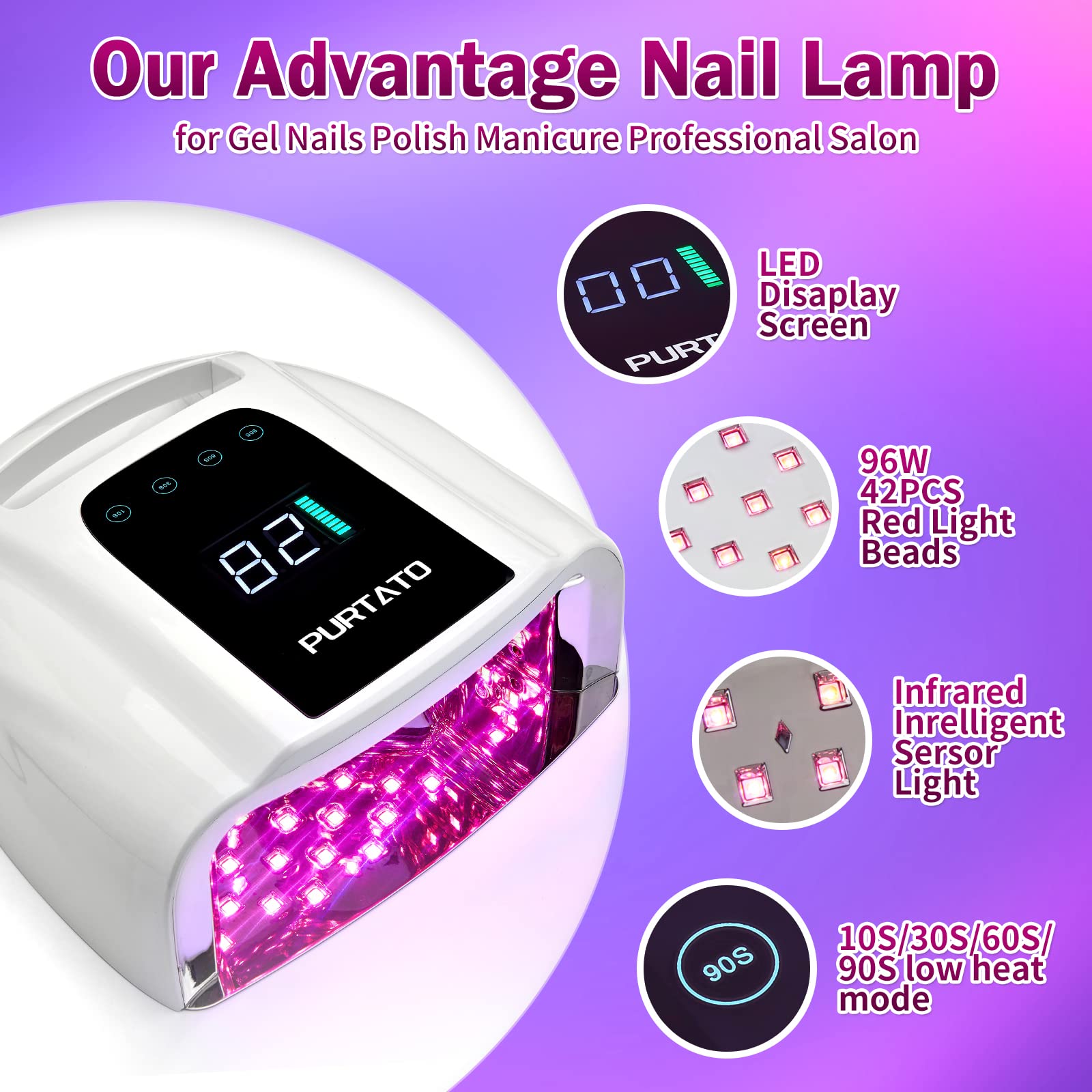 Purtato nail lamp removable-bottom enables easy cleaning and pedicure use