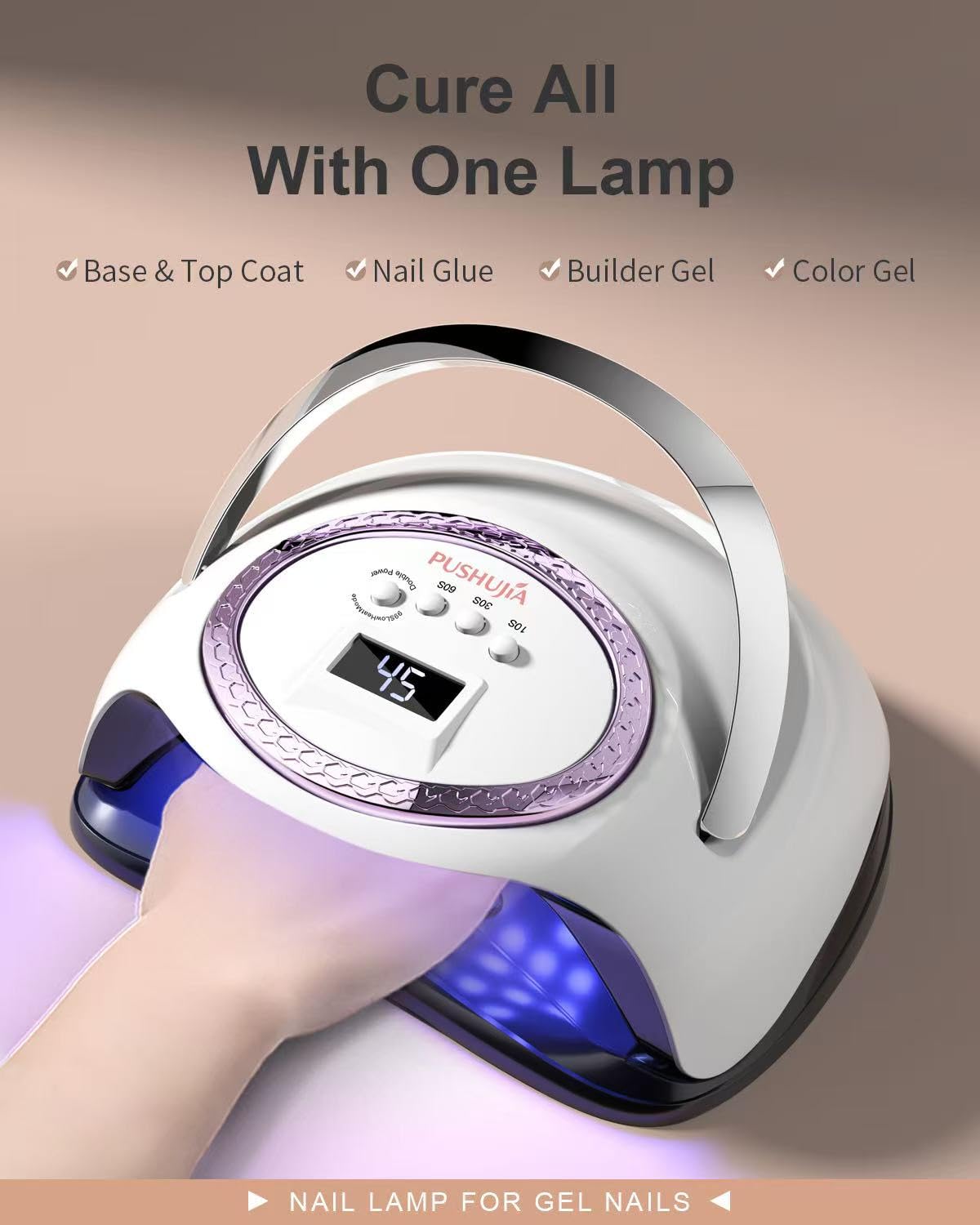 Pushujia 288W nail lamp side panel detail highlighting ports and build quality