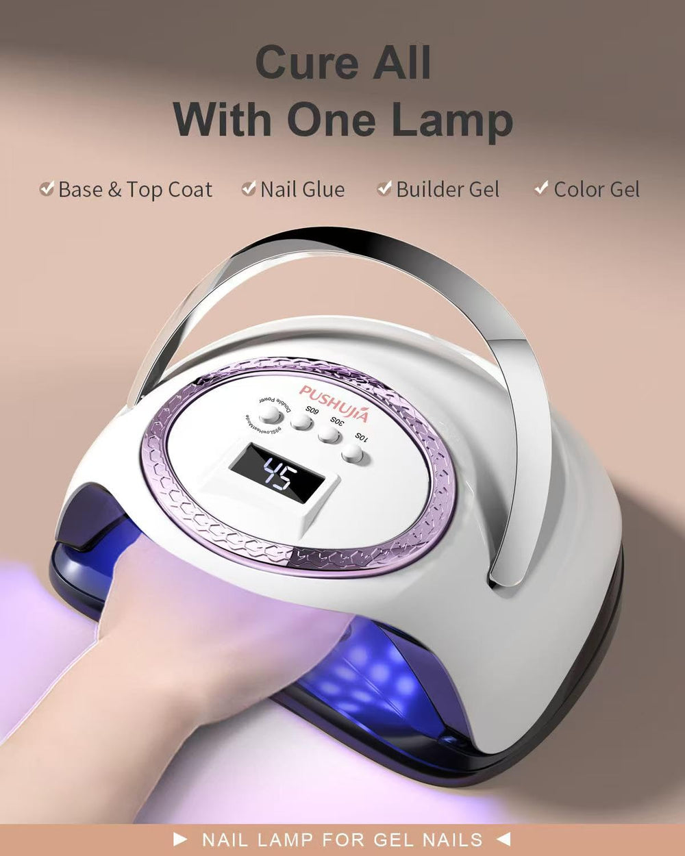 Pushujia 288W nail lamp side panel detail highlighting ports and build quality