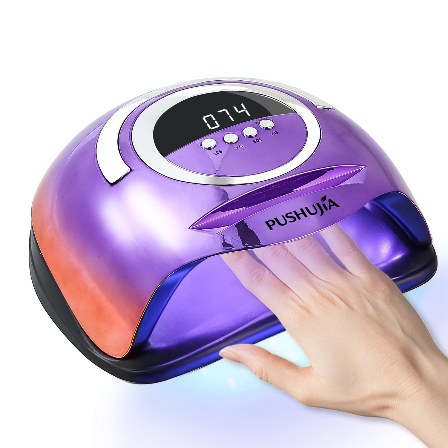 PUSHUJIA 300W nail lamp front view for fast gel curing at home or salon.