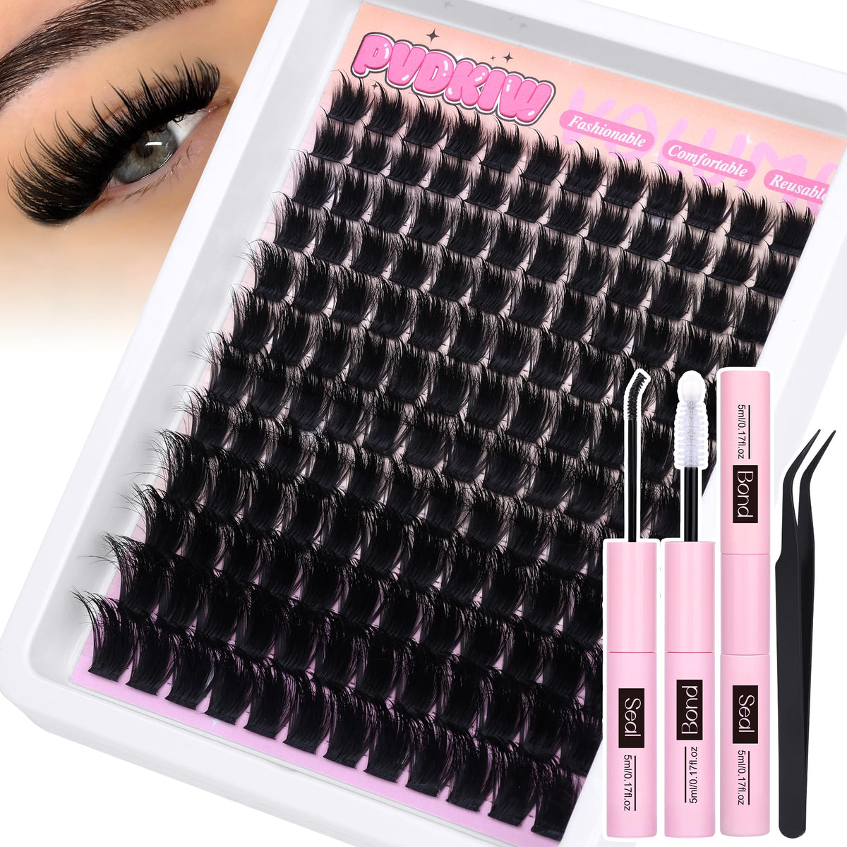 PVDKIW fluffy lash clusters with spikes kit for dramatic definition at home
