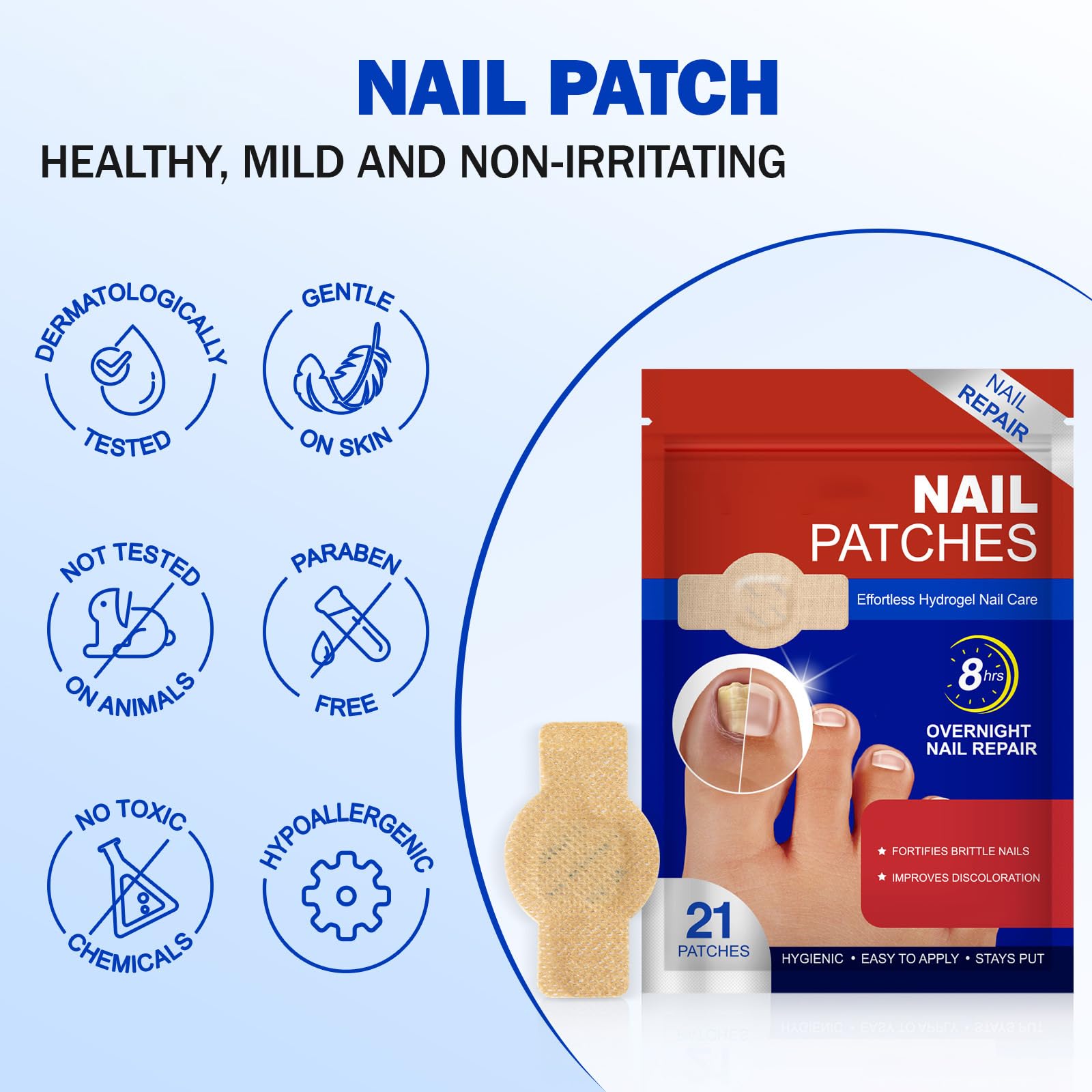 Pwkvsn nail patches shown for overnight repair and hydration concept.