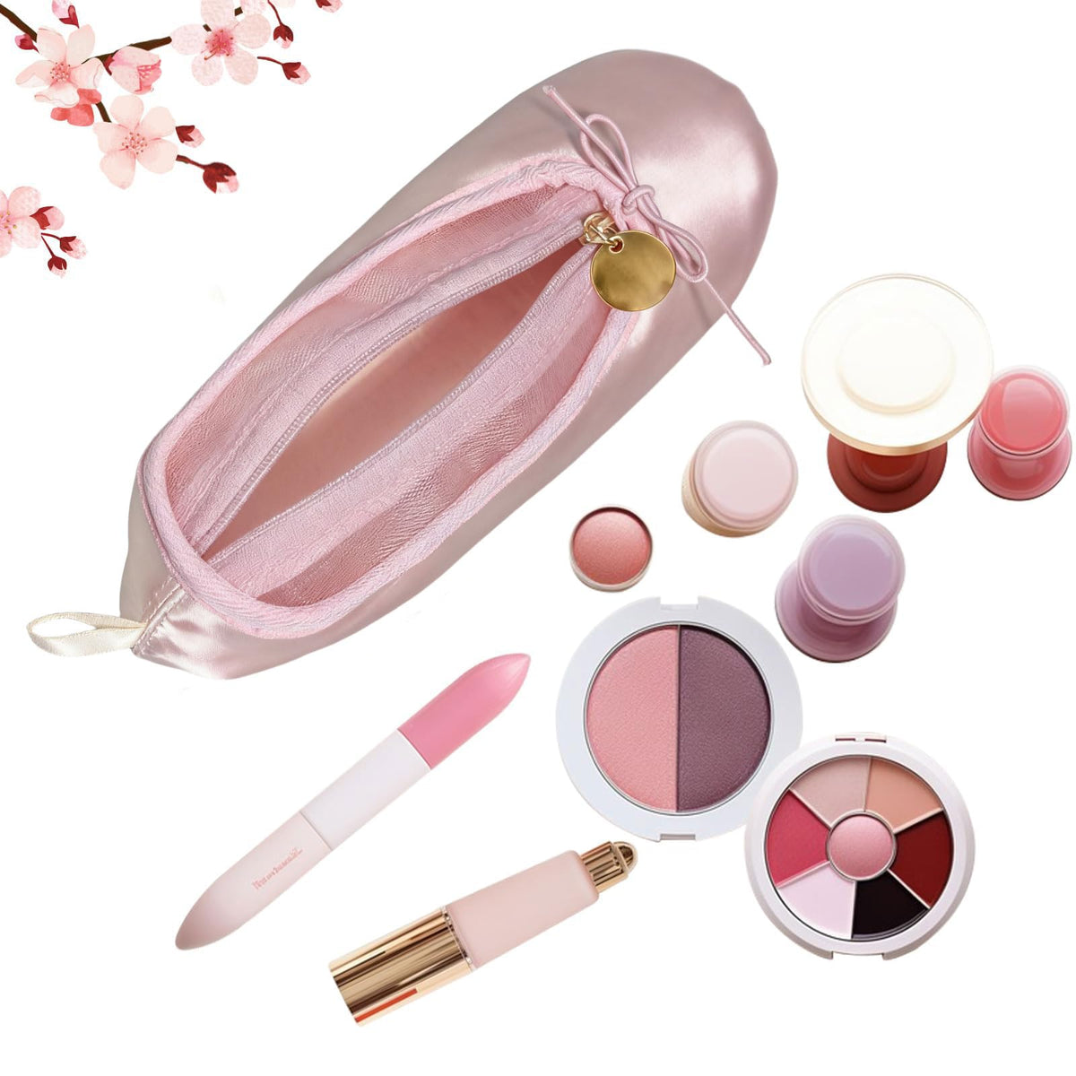 PWQEIONC ballet shoe makeup bag pink closeup highlights compact travel storage