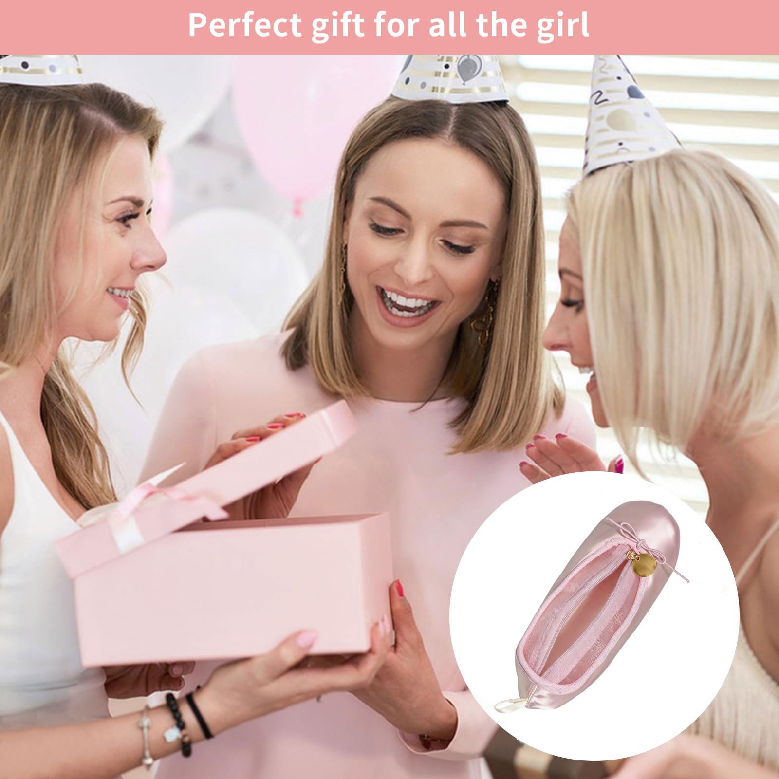 PWQEIONC ballet shoe makeup bag pink drawstring elastic secures contents