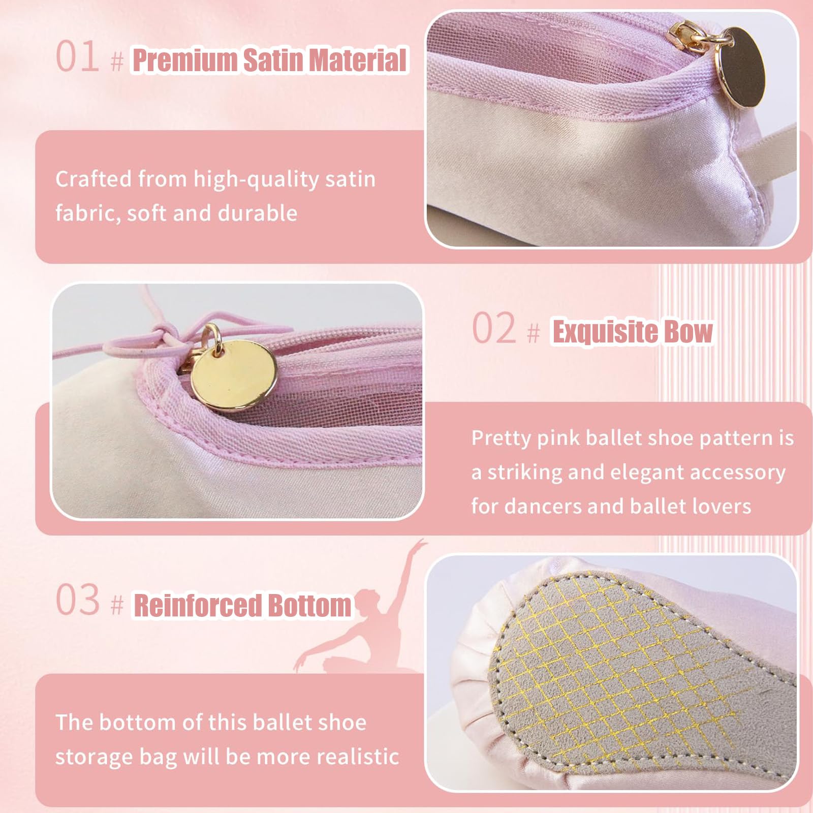 PWQEIONC ballet shoe makeup bag pink open view reveals mesh window