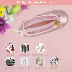 PWQEIONC ballet shoe makeup bag pink with contents demonstrates organization