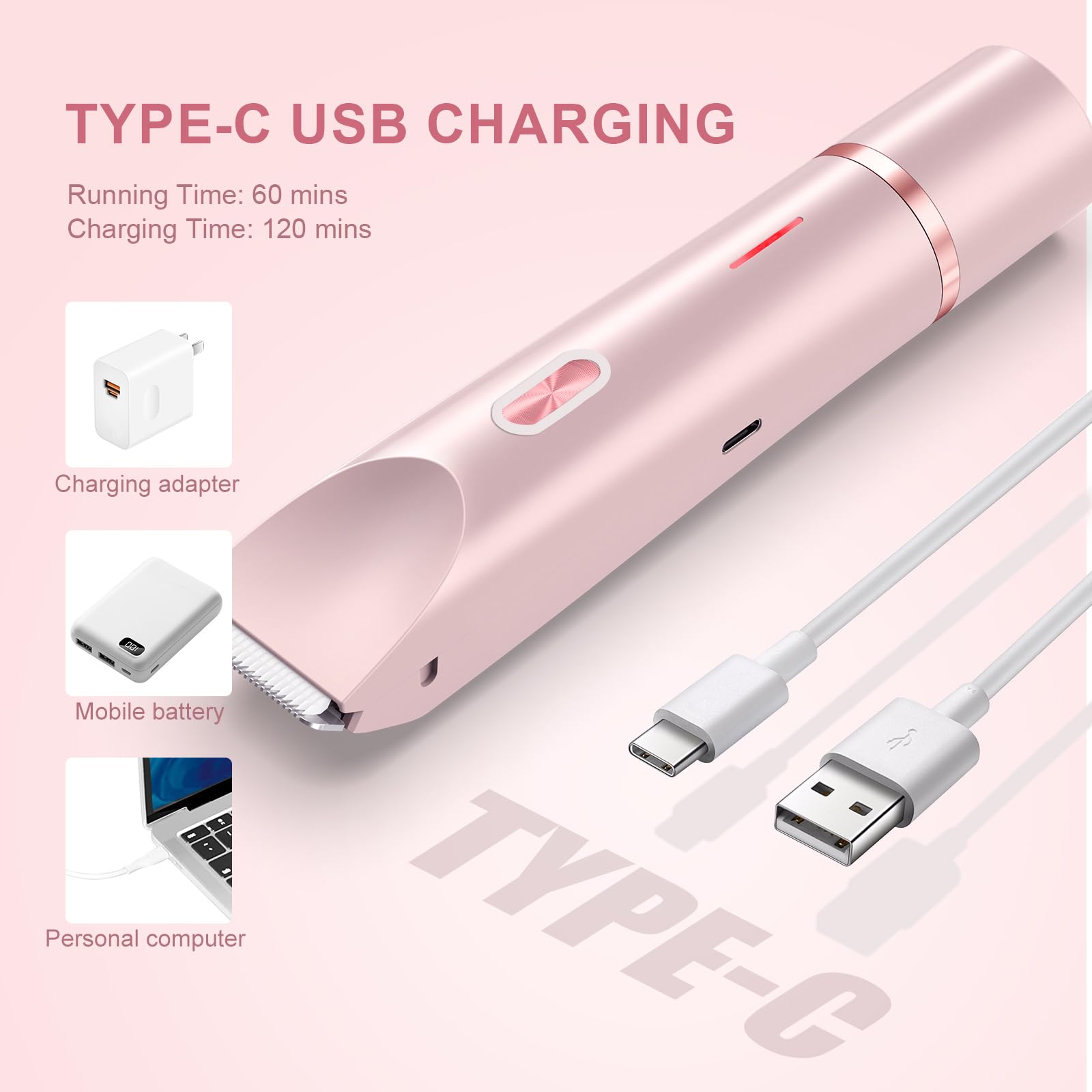 PYATE USB-C rechargeable bikini trimmer for on-the-go charging
