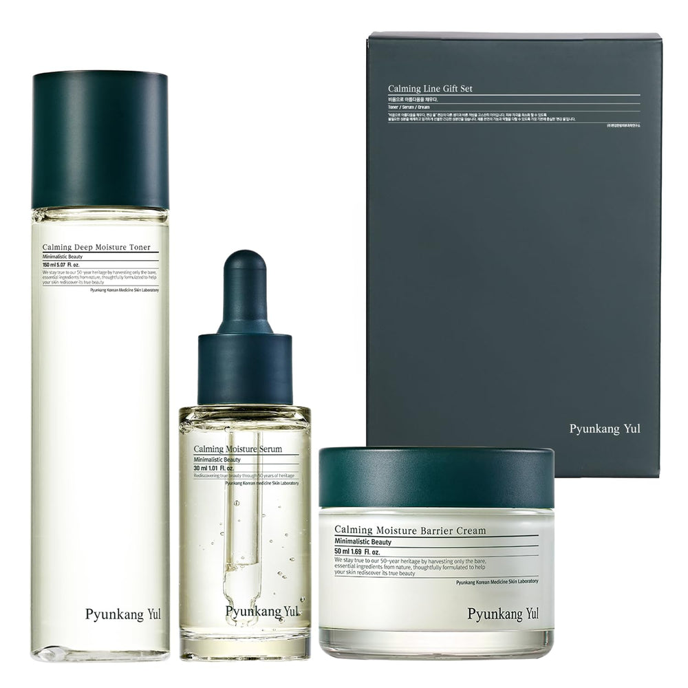 Pyunkang Yul Calming Line toner bottle highlights lightweight hydration for daily use.