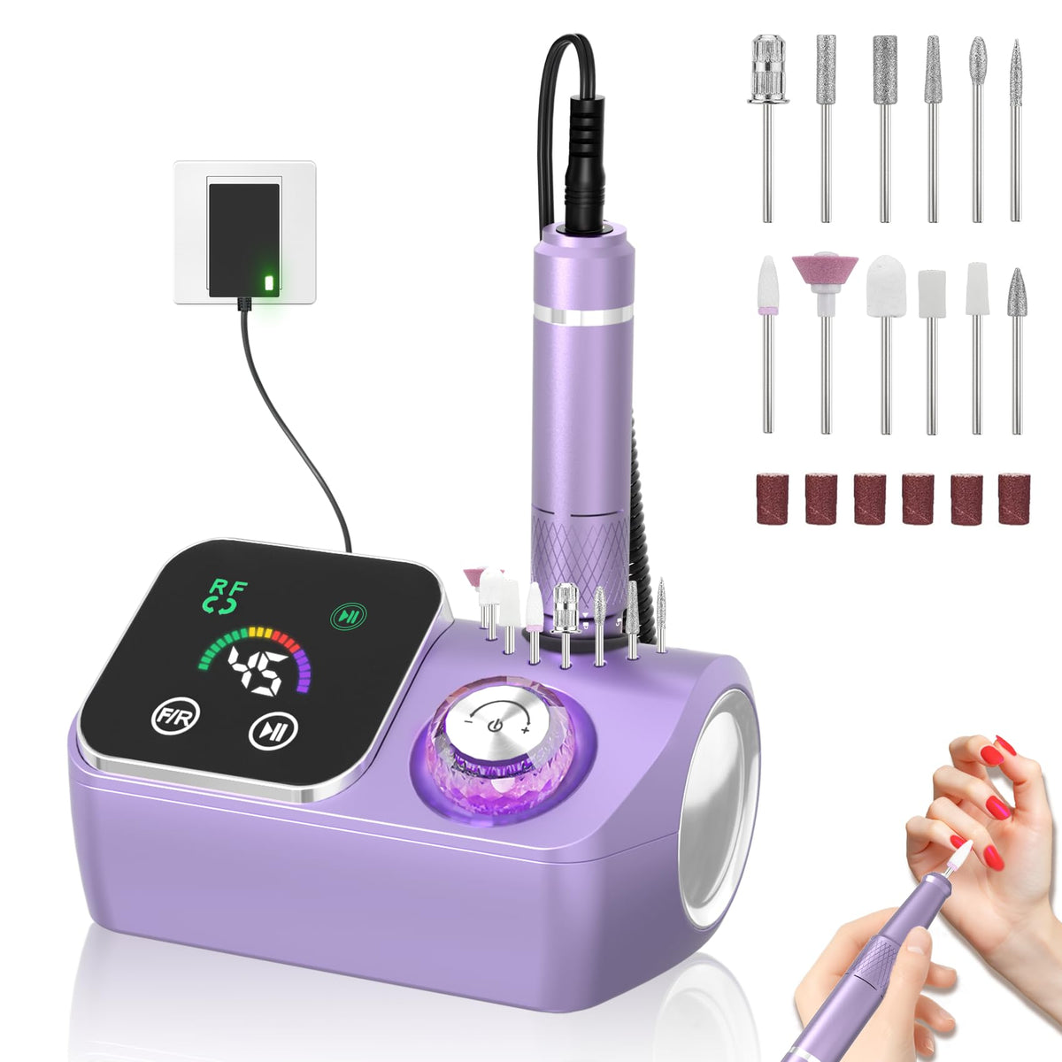 PYVOLA nail drill with 45k RPM display for precise acrylic or gel removal