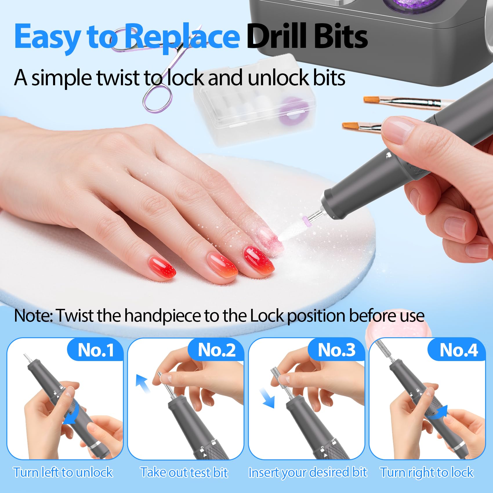 PYVOLA drill bits and sanding bands enable carving, buffing, polishing.