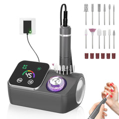 PYVOLA nail drill front view shows powerful 45k RPM for quick shaping.
