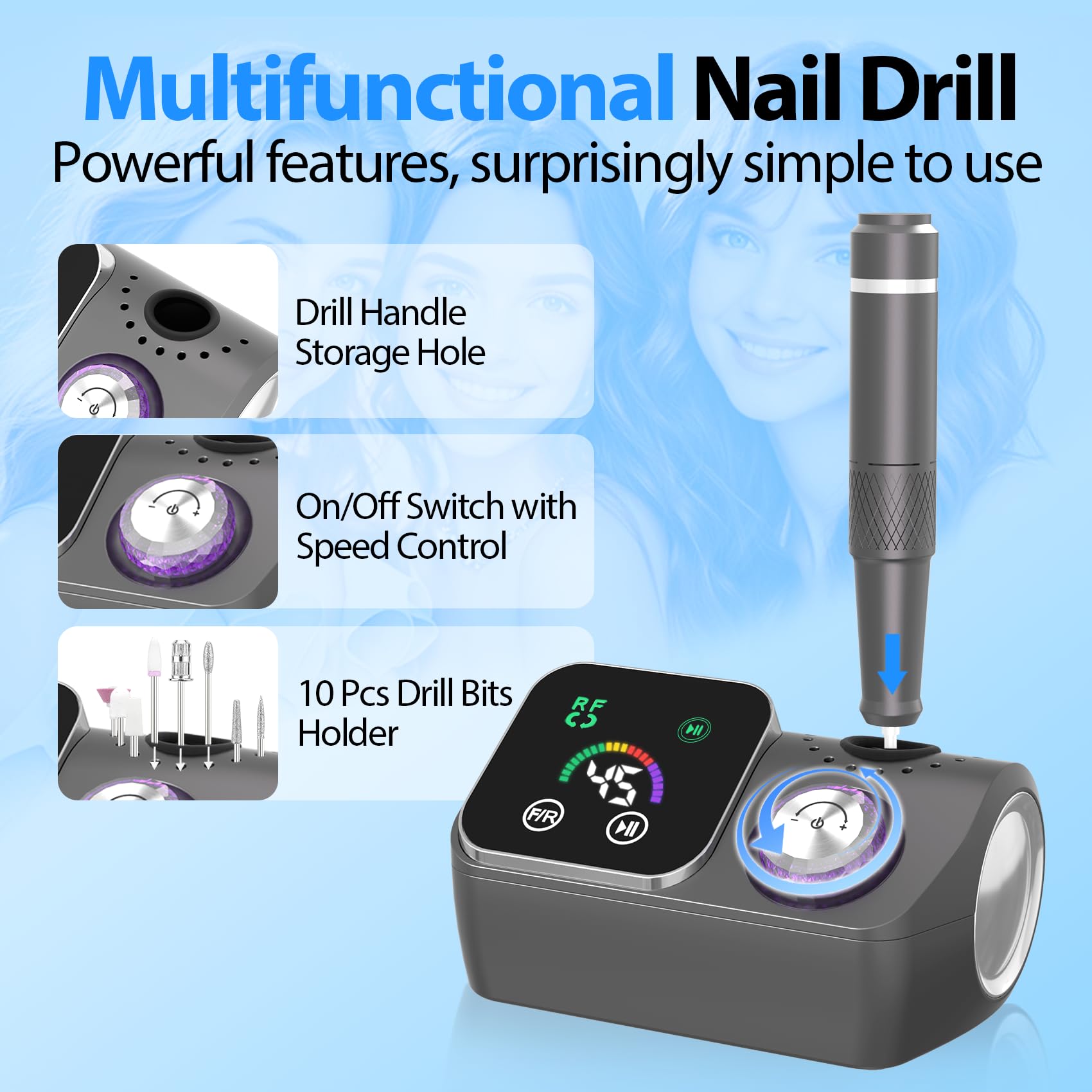 PYVOLA nail drill handpiece storage keeps tools organized during sessions.